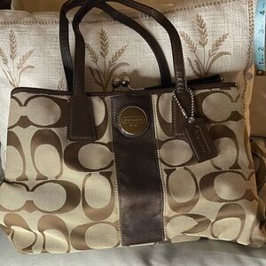 Coach Signature Brown and Tan Tote